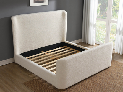 Luciano Bouclé Fabric Sleigh Bed - Queen - Ivory
