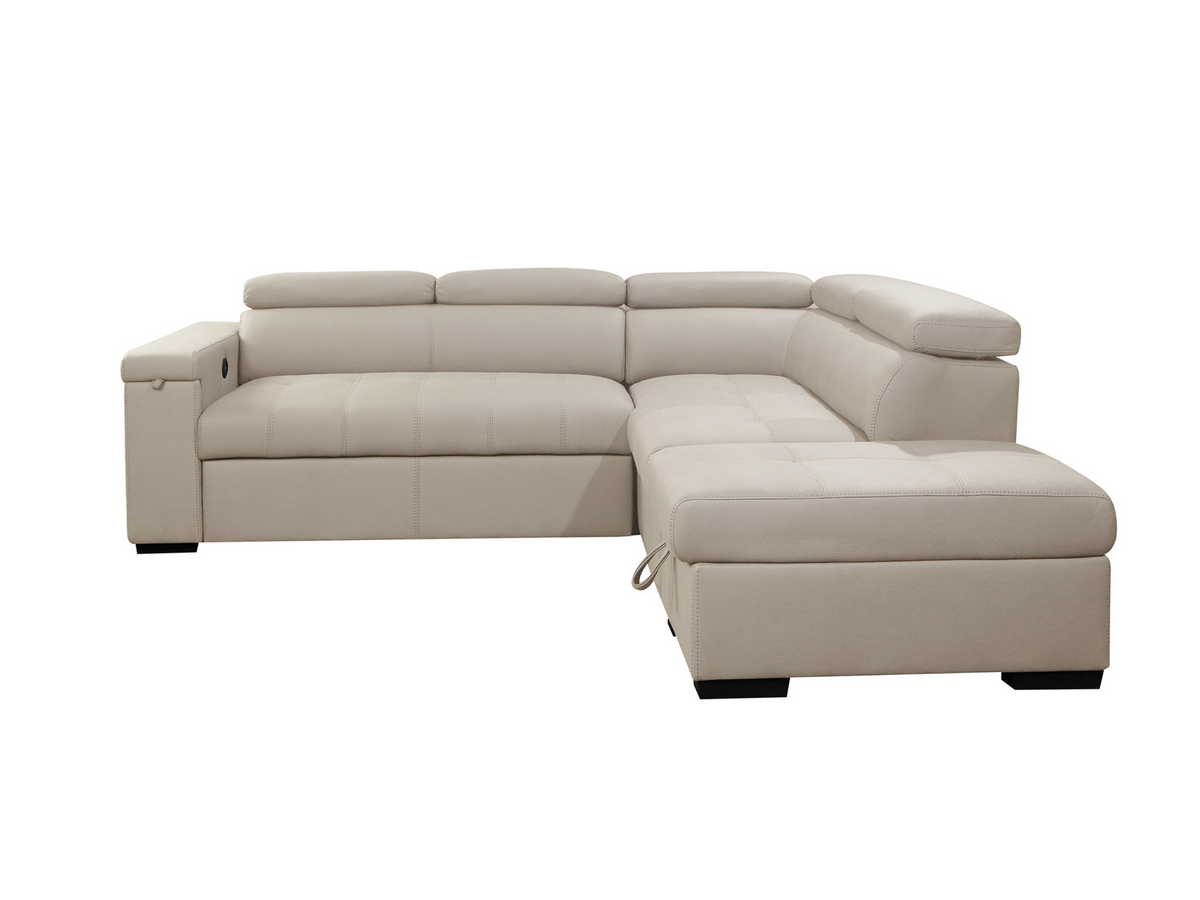 Miami Fabric Storage Sectional with Pullout Bed - Cream