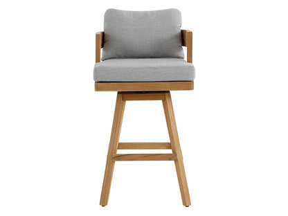 Santino® Outdoor Swivel Bar Stool - Gray Fabric with Teak Frame