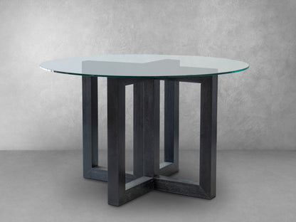 Atlas Glass Top Dining Table with Wood Base