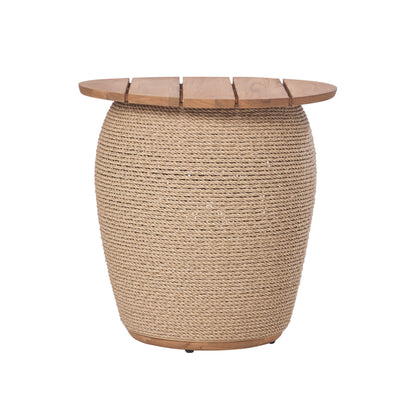 Bali Outdoor Teak and Rope Storage Side Table