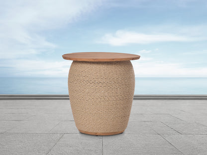 Bali Outdoor Teak and Rope Storage Side Table