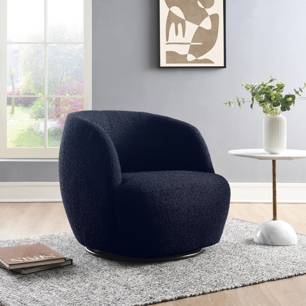 Blair Bouclé Swivel Chair - Blue