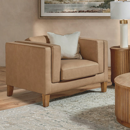 Boyd Top Grain Leather Armchair - Saddle Brown