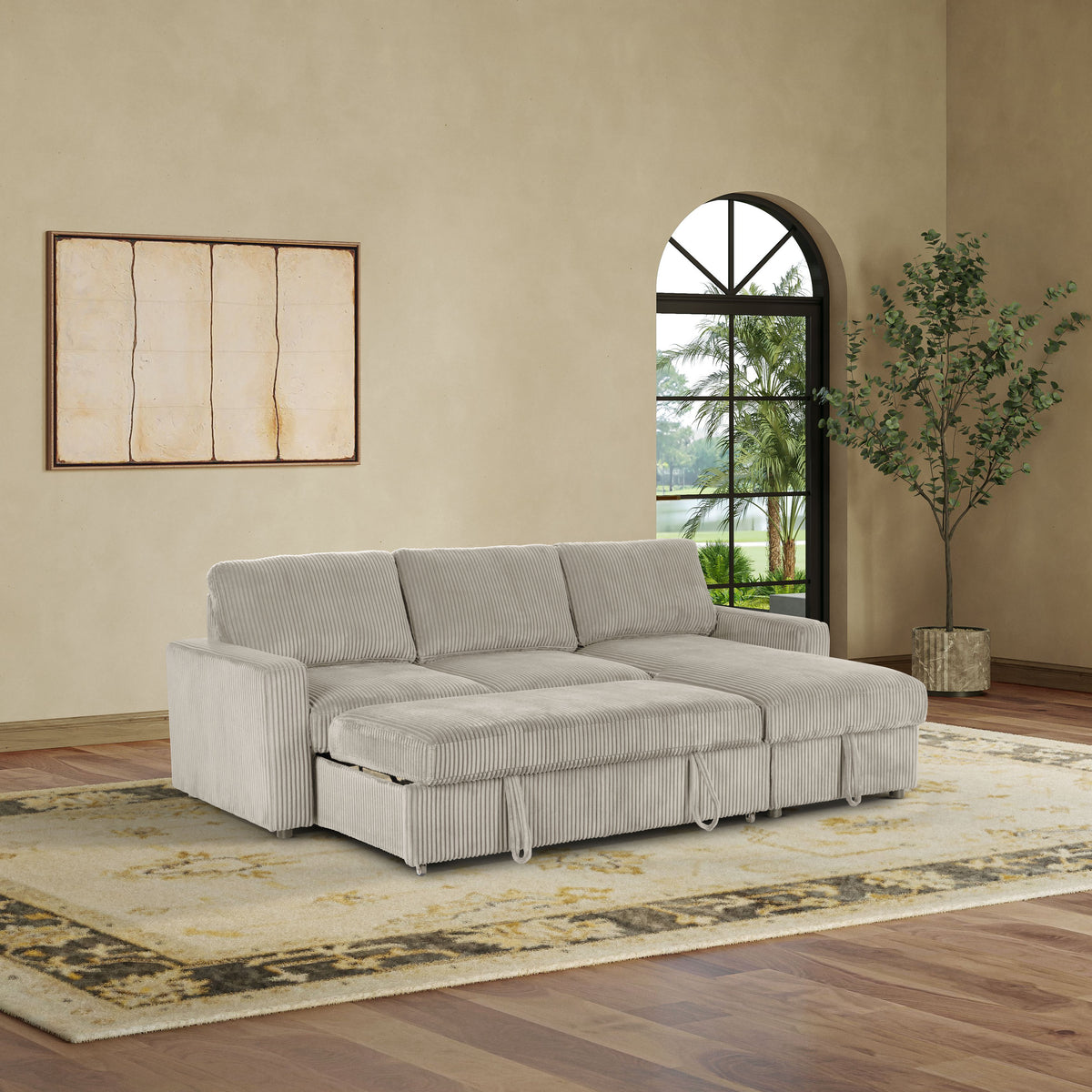 Haven Corduroy 2-pc Reversible Sleeper Sectional with Storage Chaise, Beige