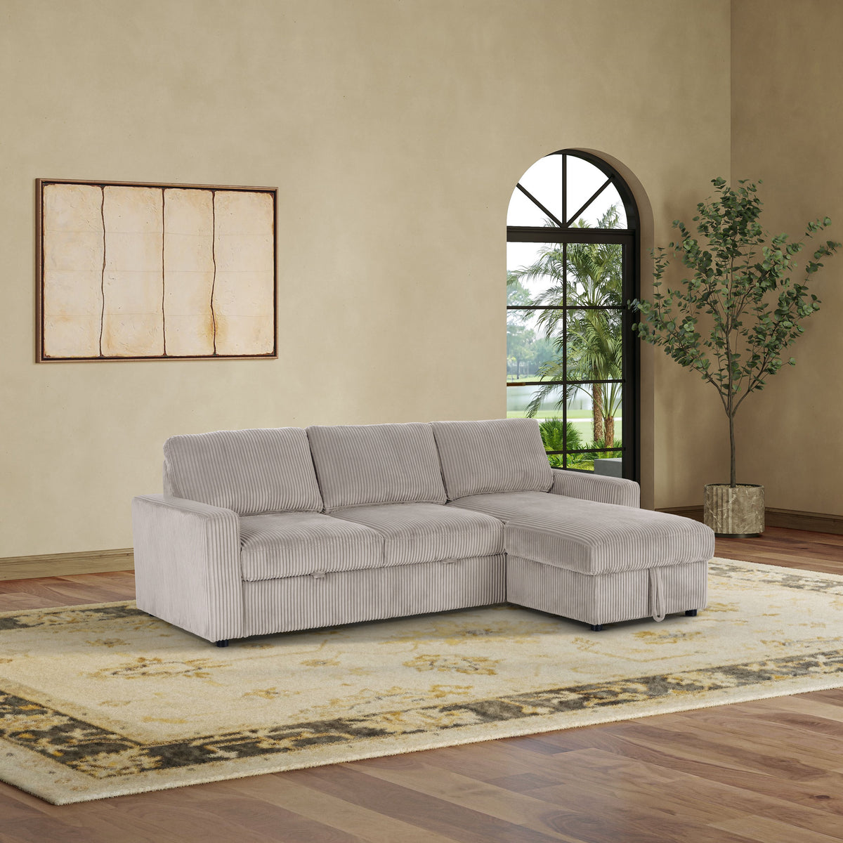 Haven Corduroy 2-pc Reversible Sleeper Sectional with Storage Chaise, Beige