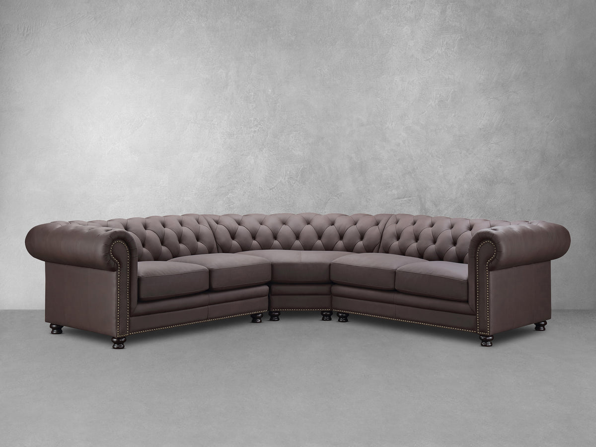 Culver 3pc Leather Chesterfield Sectional, Brown