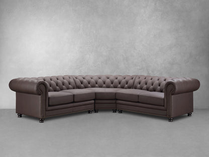Culver 3pc Leather Chesterfield Sectional, Brown