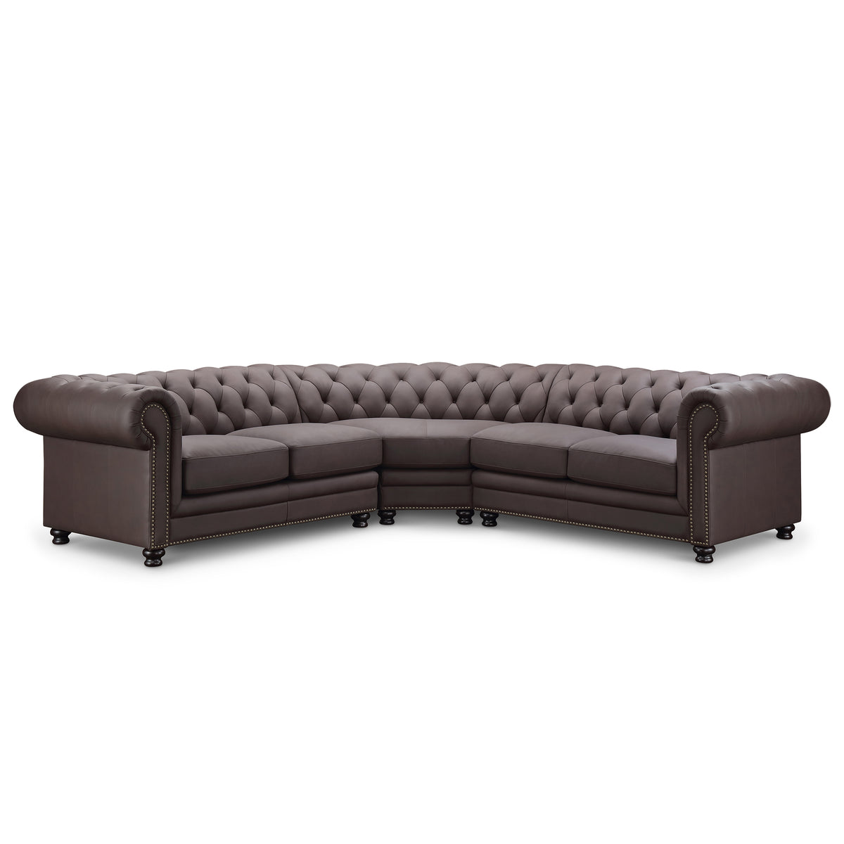 Culver 3pc Leather Chesterfield Sectional, Brown