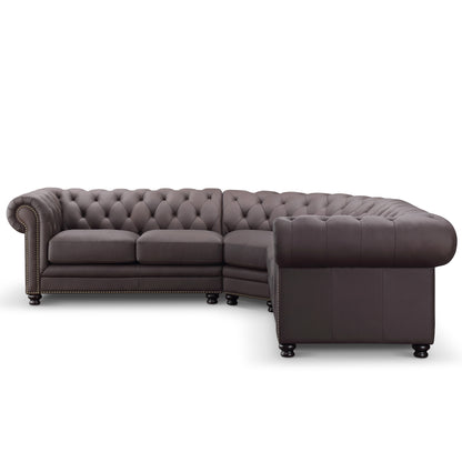 Culver 3pc Leather Chesterfield Sectional, Brown