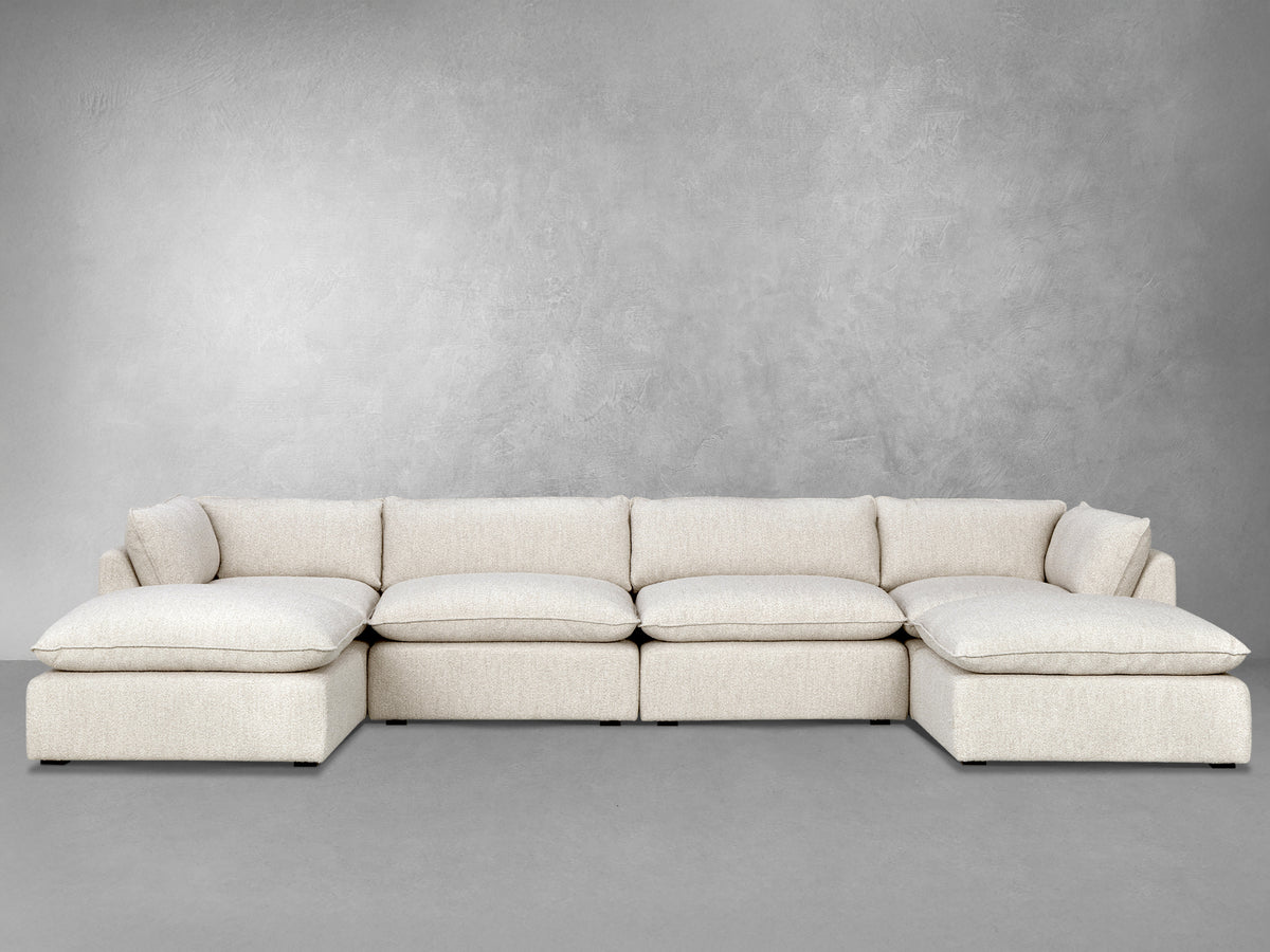 Luxe Boucle Fabric 6pc U-Shaped Sectional, Oat