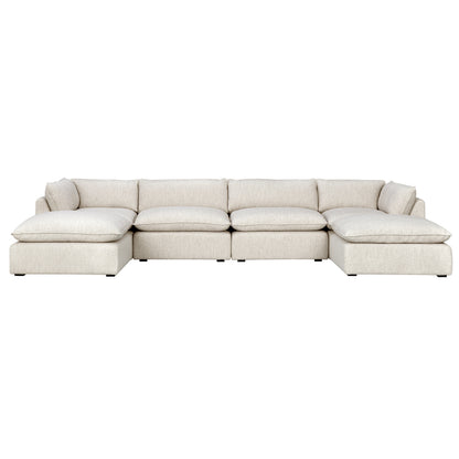 Luxe Boucle Fabric 6pc U-Shaped Sectional, Oat