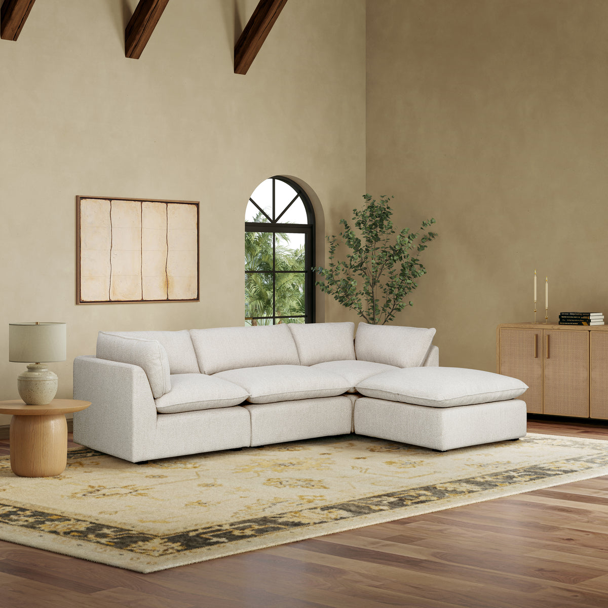 Luxe Boucle Fabric 4pc Sectional, Oat