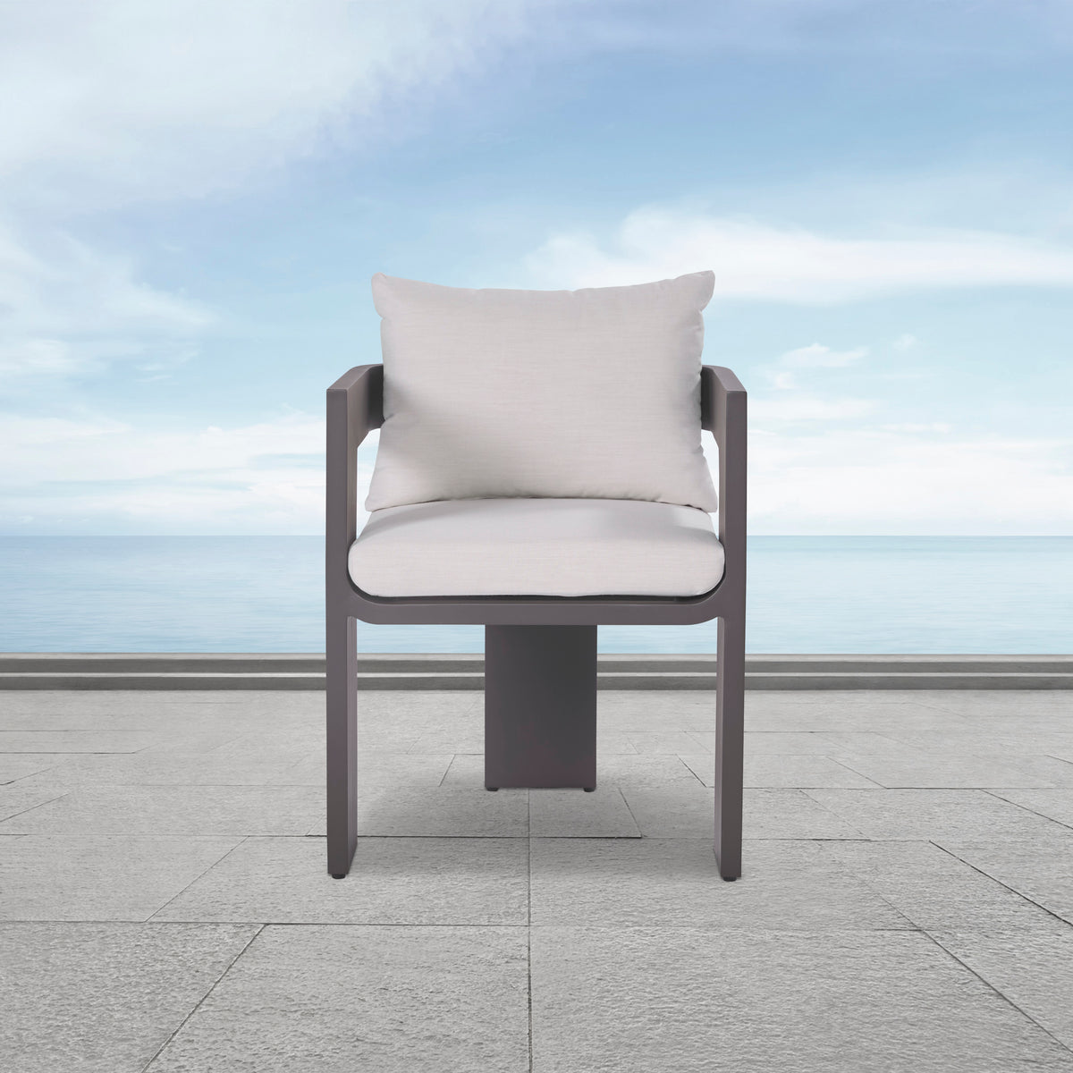 Sedona Outdoor Dining Chair Set Of 2, Sunbrella Cast Pumice And Bronze Aluminum