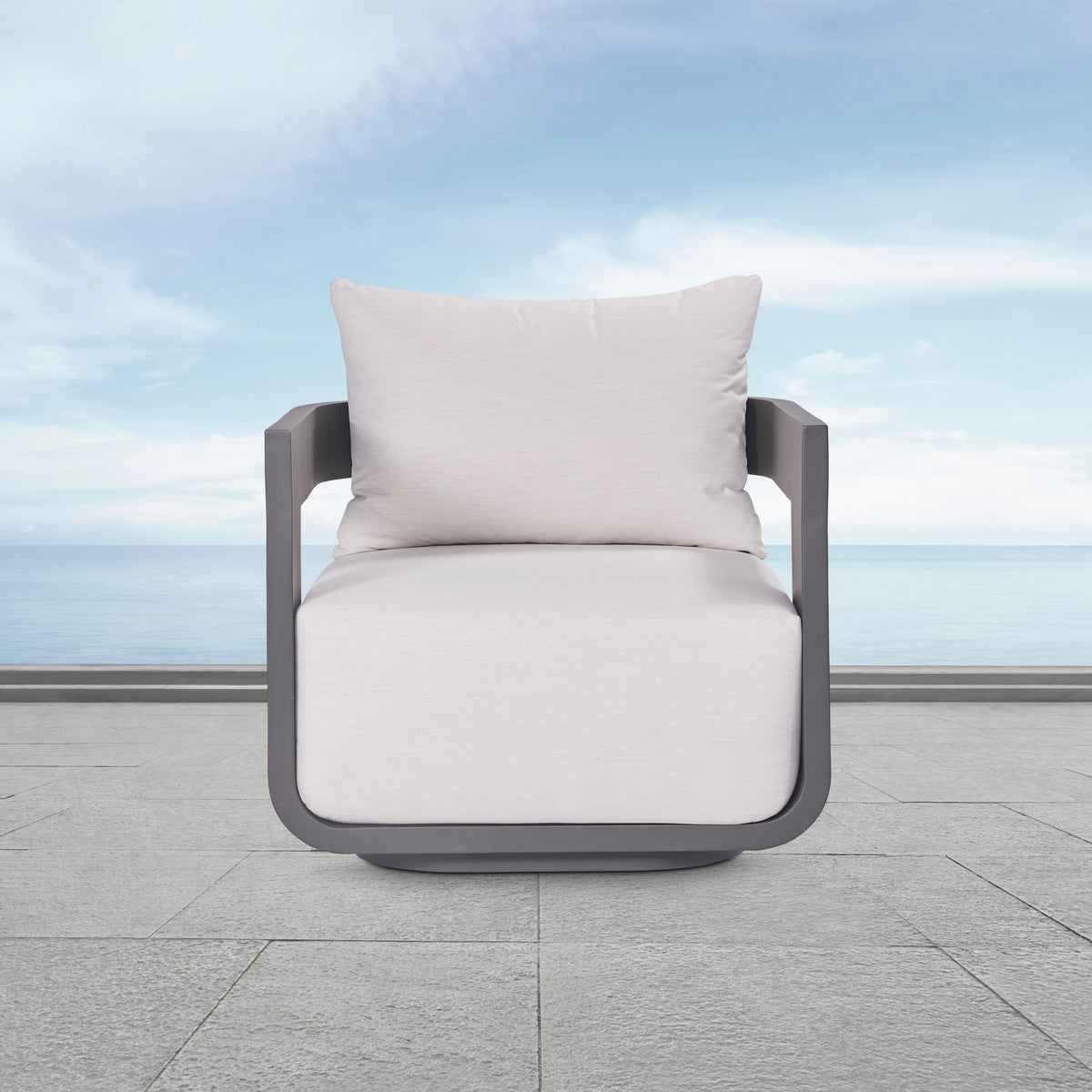 Sedona Outdoor Swivel Chair, Sunbrella Cast Pumice And Bronze Aluminum