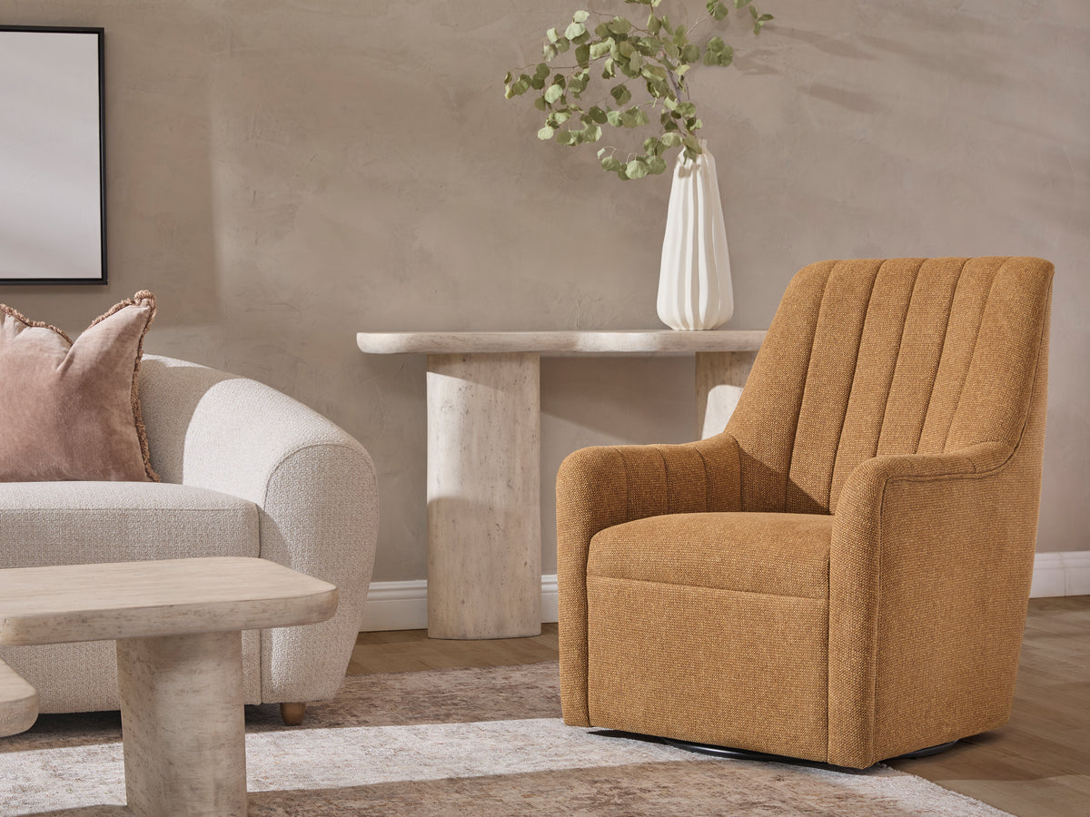 Bristol Fabric Channeled Swivel Chair, Orange