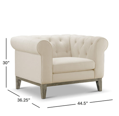 Gwen Stain Resistant Fabric Chesterfield Chair - Ivory