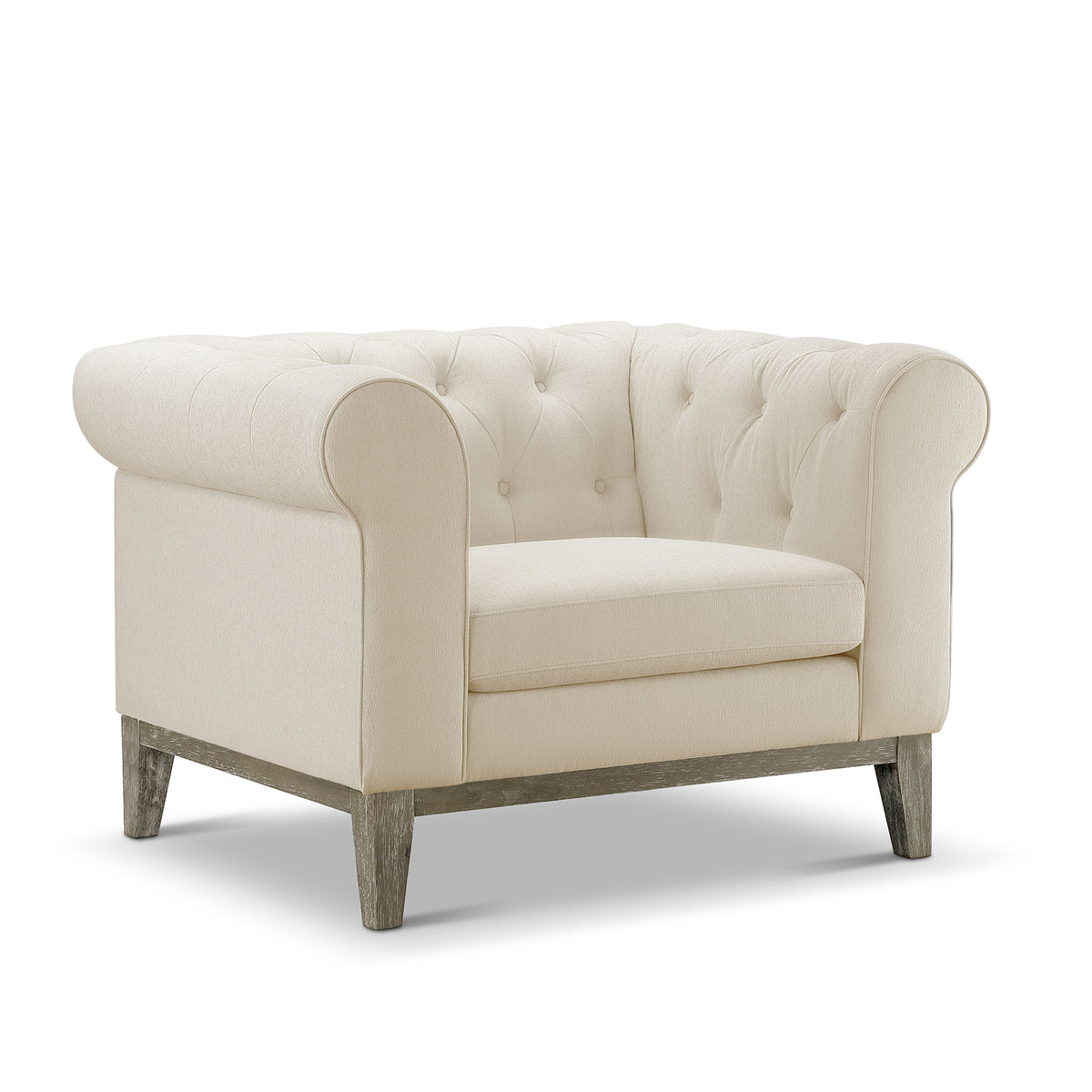 Gwen Stain Resistant Fabric Chesterfield Chair - Ivory