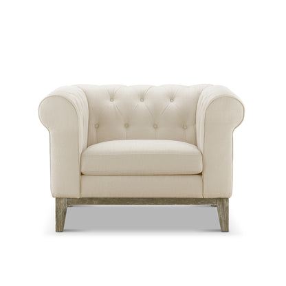 Gwen Stain Resistant Fabric Chesterfield Chair - Ivory
