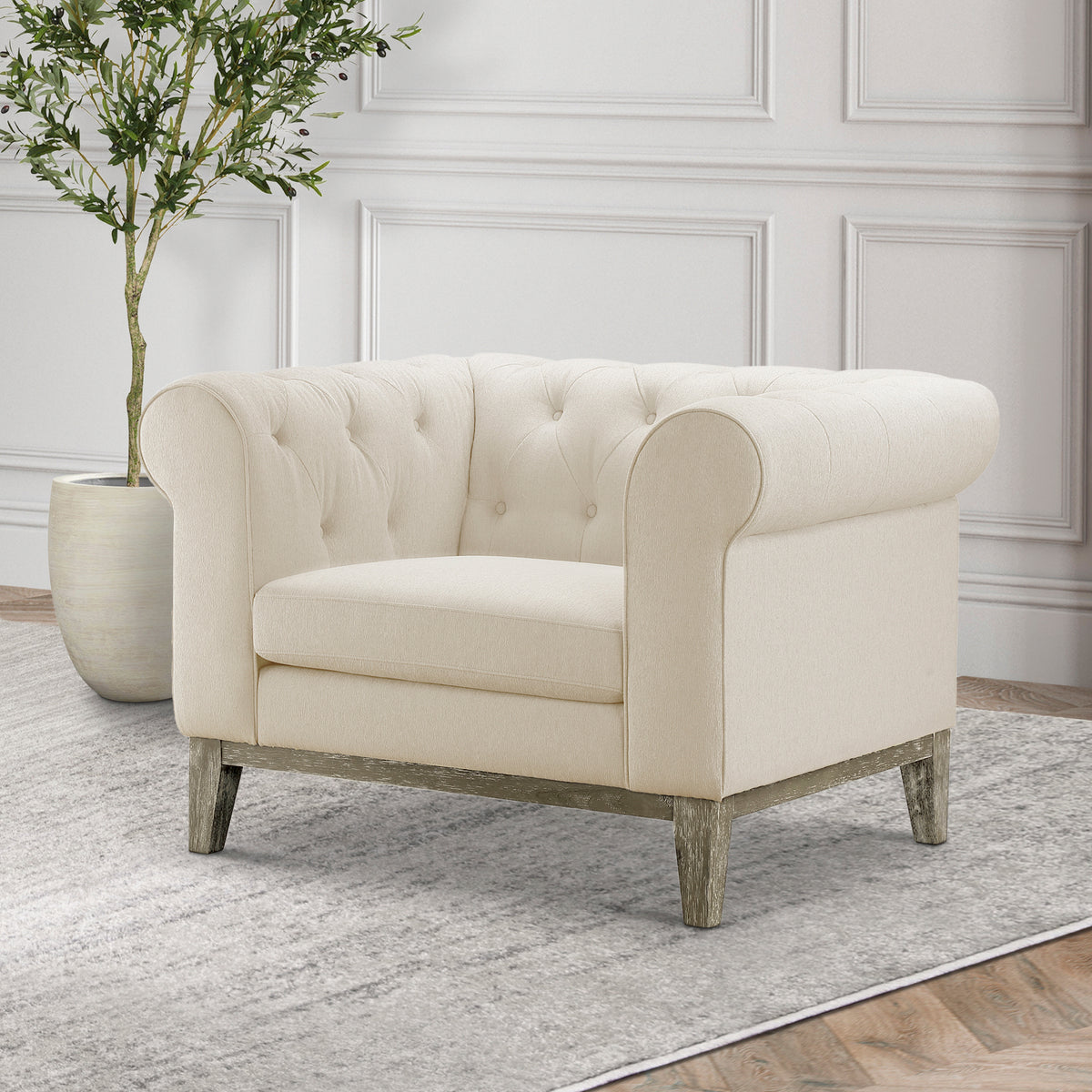Gwen Stain Resistant Fabric Chesterfield Chair - Ivory