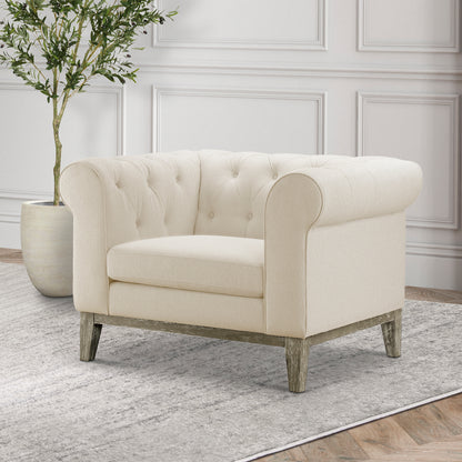 Gwen Stain Resistant Fabric Chesterfield Chair - Ivory
