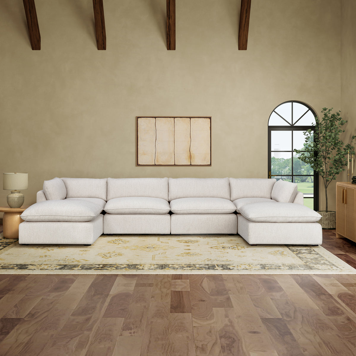 Luxe Boucle Fabric 6pc U-Shaped Sectional, Oat