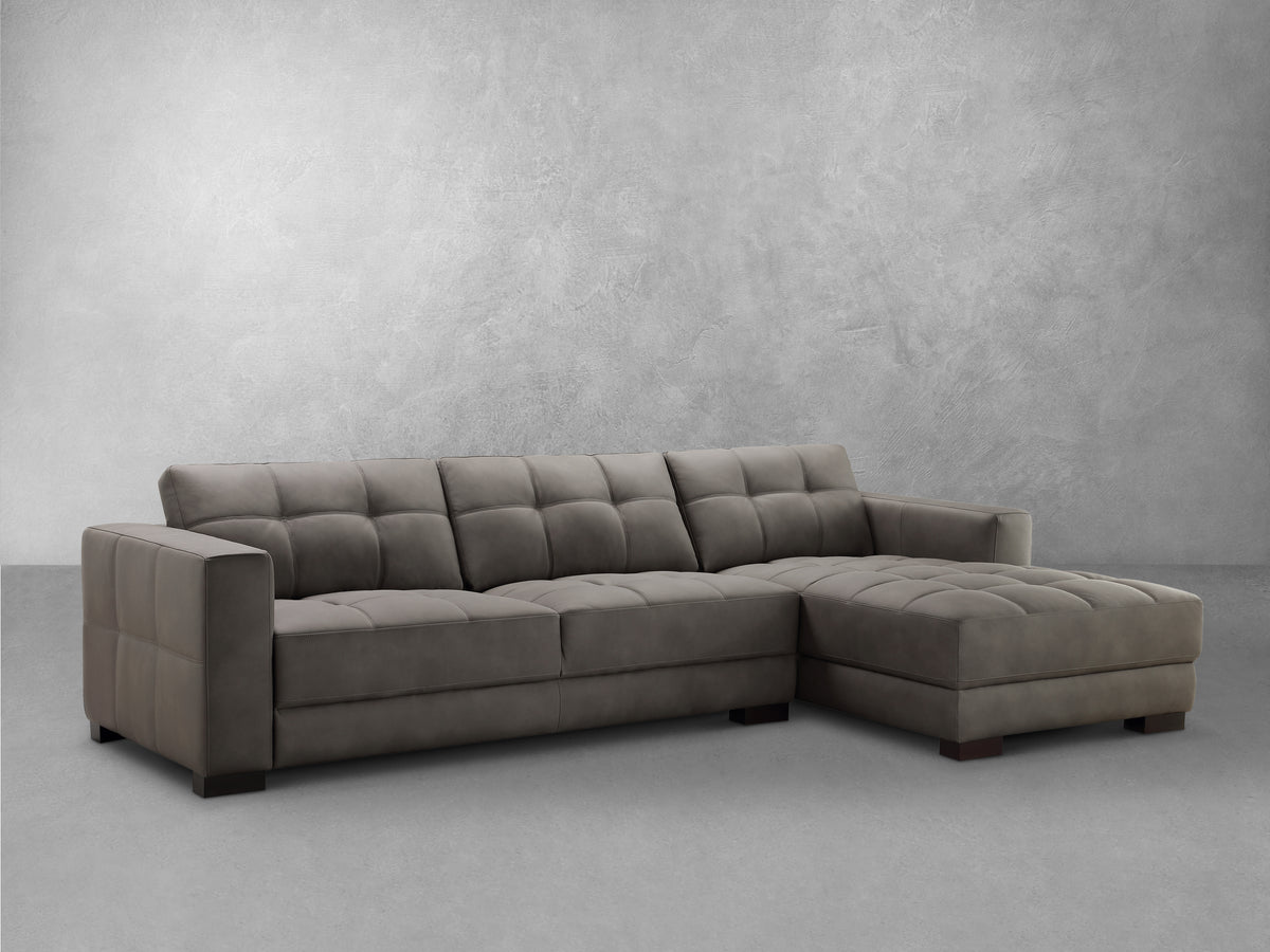Klyden Top Grain Leather Chaise Sectional, Gray