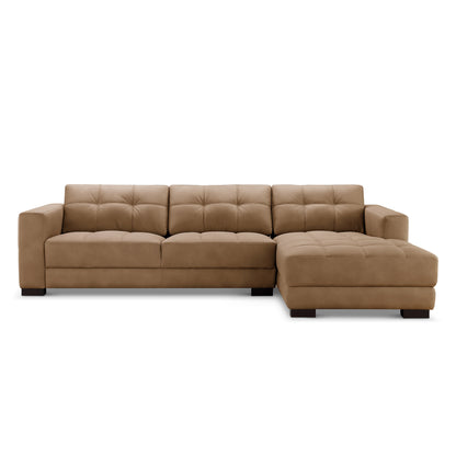 Klyden Leather Chaise Sectional, Saddle Brown