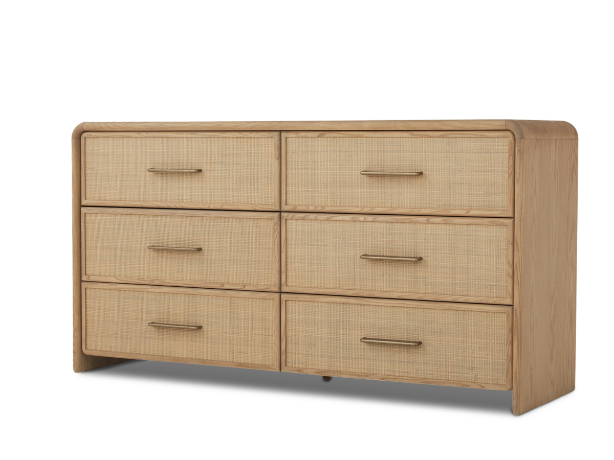 Pauline 6-Drawer Oak & Natural Cane Dresser - Blonde
