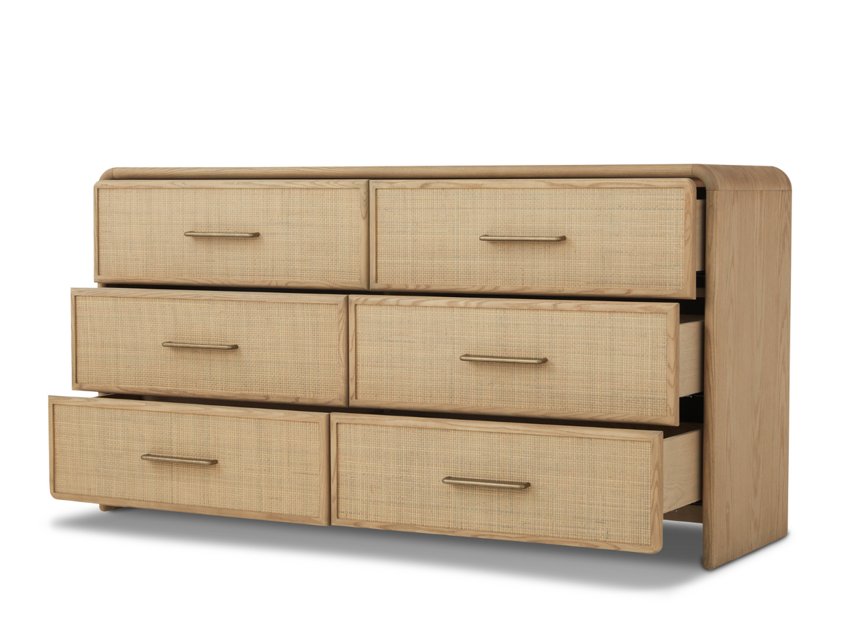 Pauline 6-Drawer Oak & Natural Cane Dresser - Blonde
