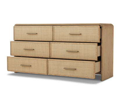 Pauline 6-Drawer Oak & Natural Cane Dresser - Blonde