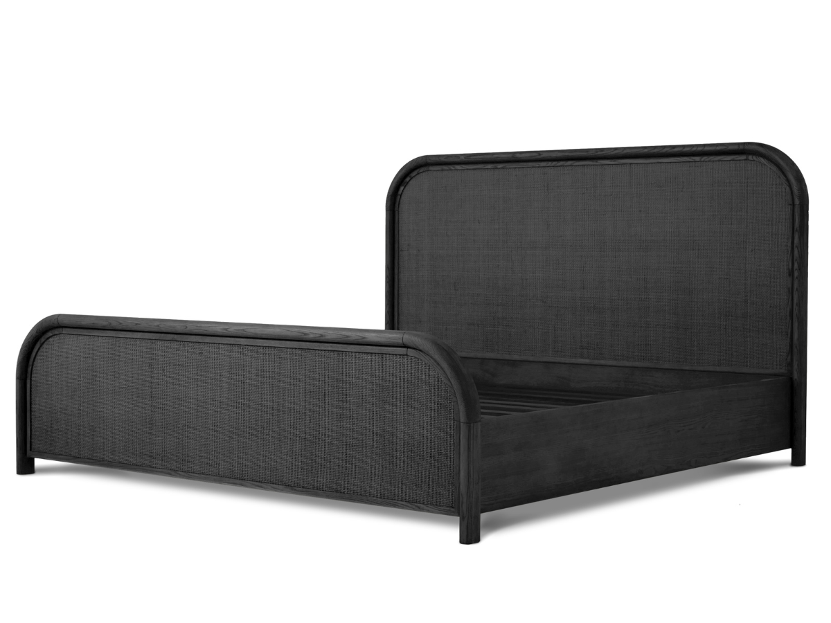 Pauline Oak & Natural Cane Bed - Black - King