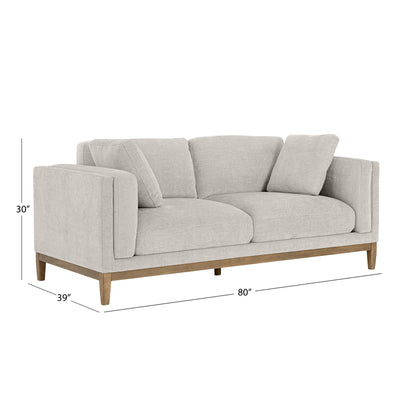 Renee Fabric Sofa with Wood Base, Light Gray