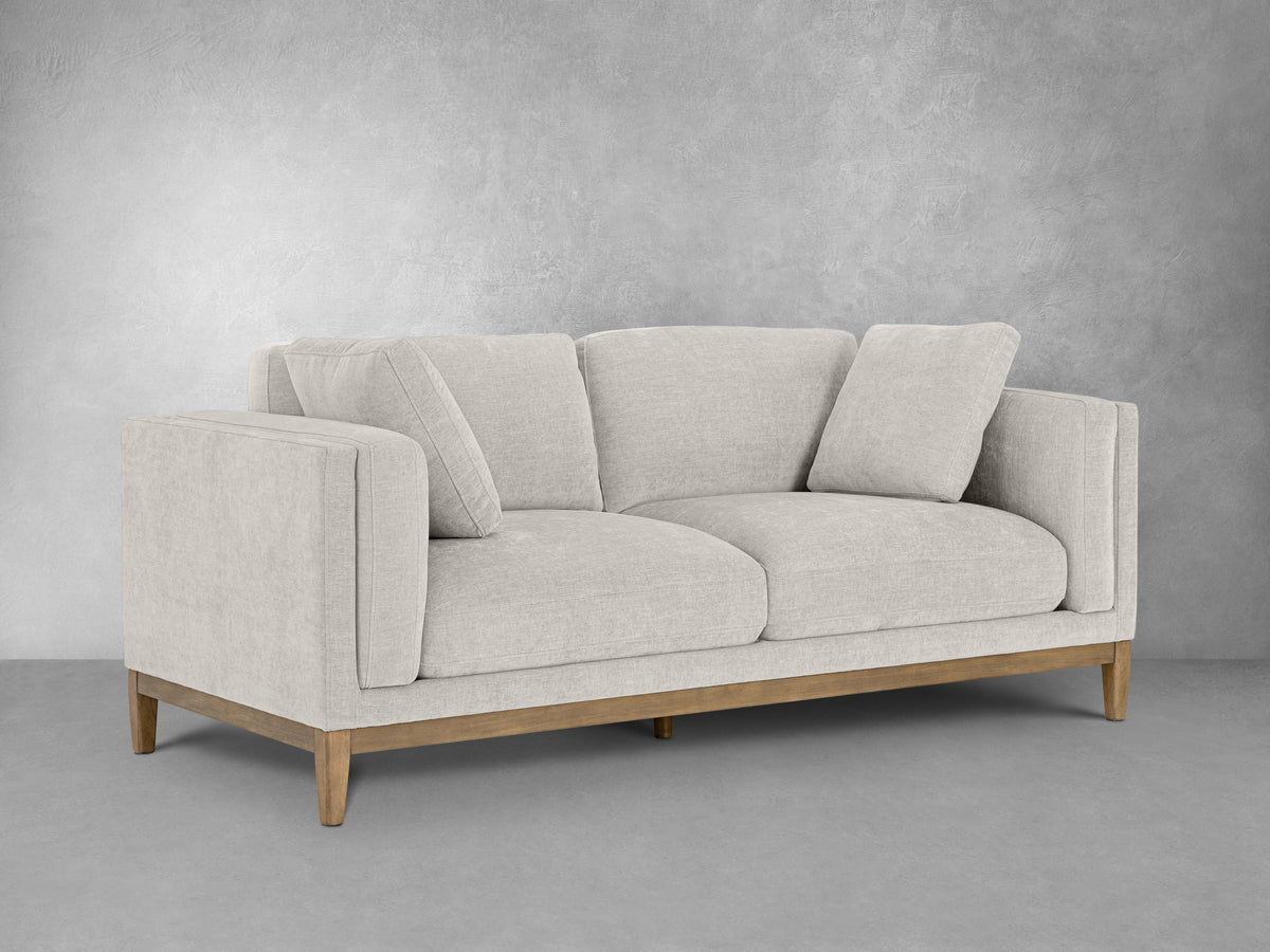 Renee Fabric Sofa with Wood Base, Light Gray