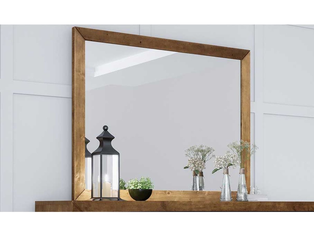 Retro Wood Frame Mirror - Brown