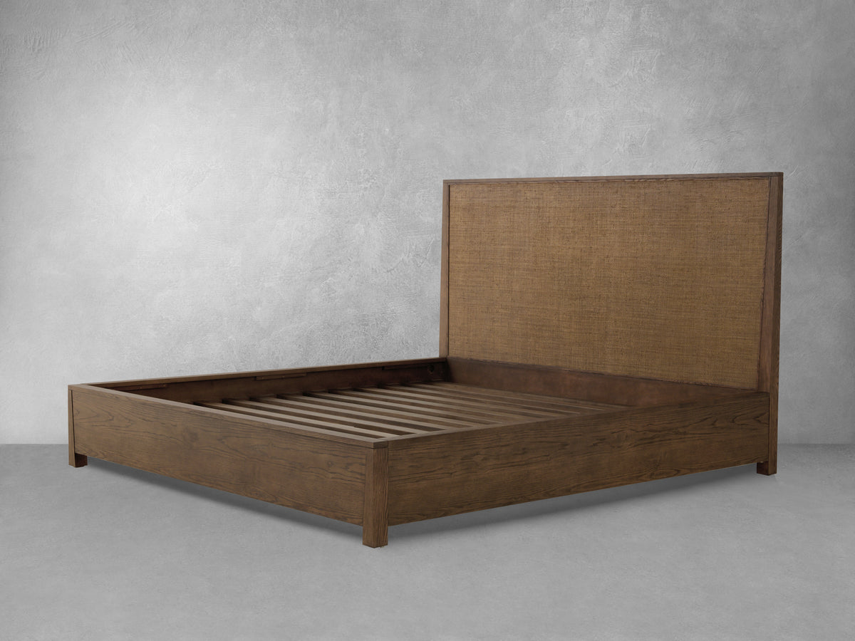 Sawyer Oak & Grasscloth Bed, Brown - Queen