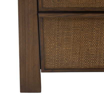Sawyer Oak & Grasscloth 3-Drawer Nightstand, Brown