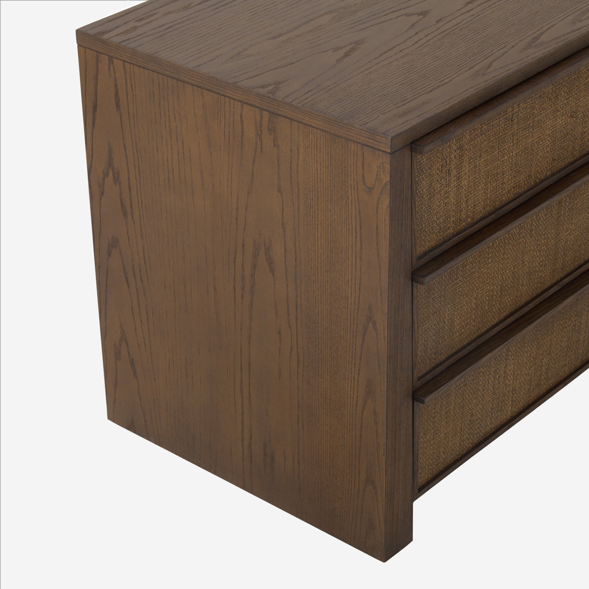 Sawyer Oak & Grasscloth 3-Drawer Nightstand, Brown