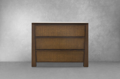 Sawyer Oak & Grasscloth 3-Drawer Nightstand, Brown
