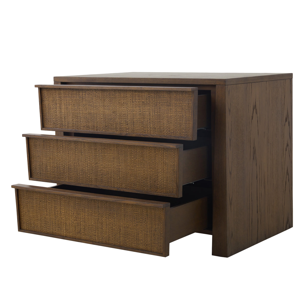 Sawyer Oak & Grasscloth 3-Drawer Nightstand, Brown