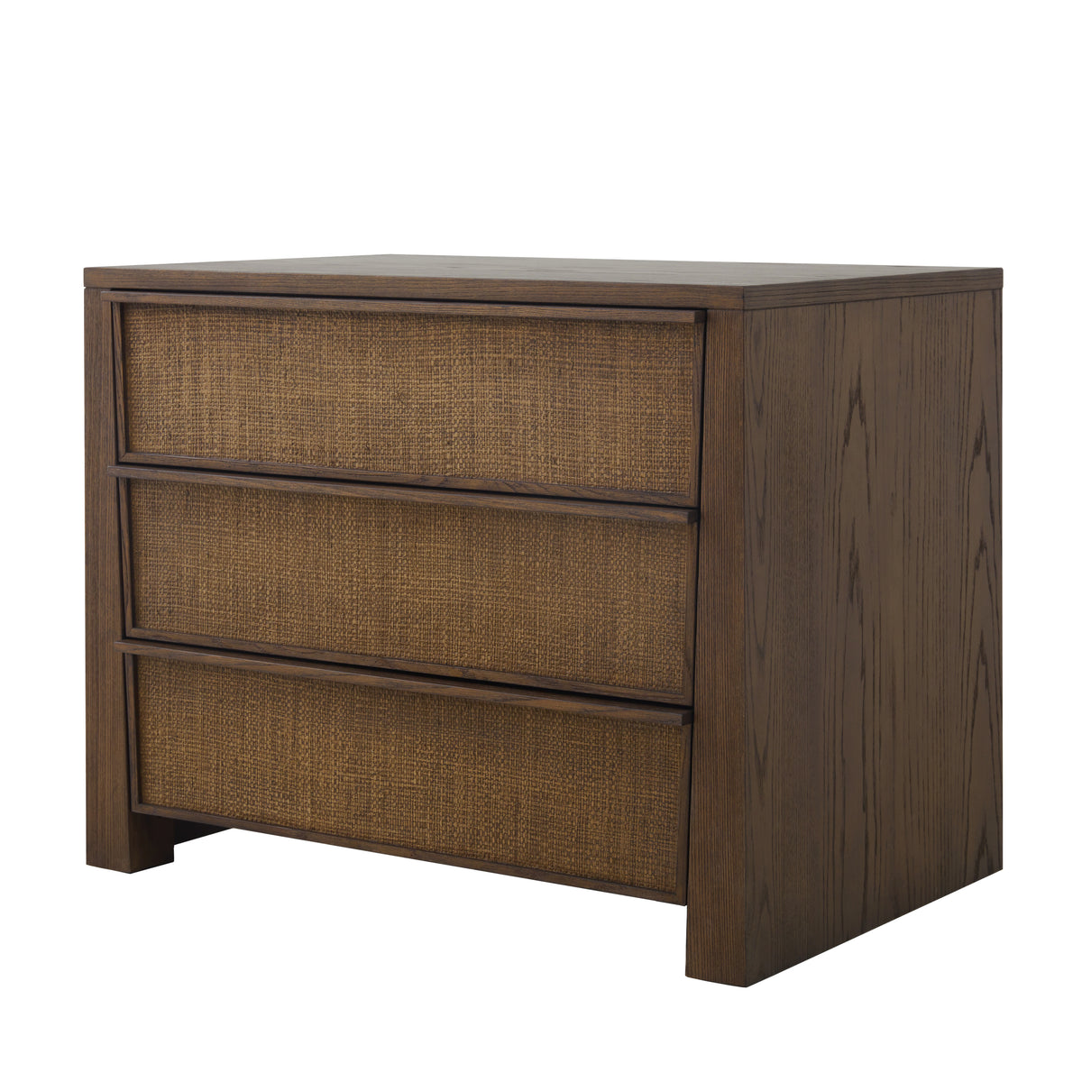 Sawyer Oak & Grasscloth 3-Drawer Nightstand, Brown