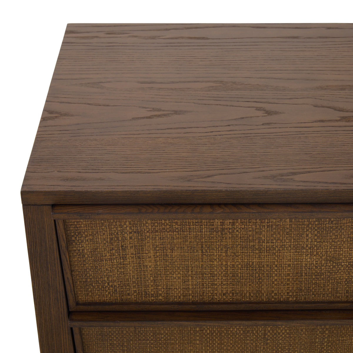 Sawyer Oak & Grasscloth 3-Drawer Nightstand, Brown