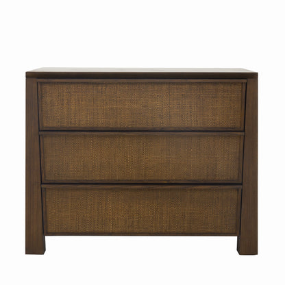 Sawyer Oak & Grasscloth 3-Drawer Nightstand, Brown