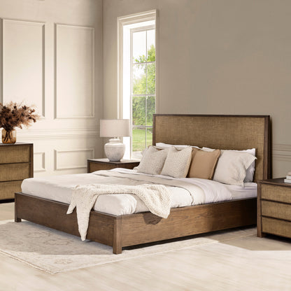 Sawyer Oak & Grasscloth Bed, Brown - King