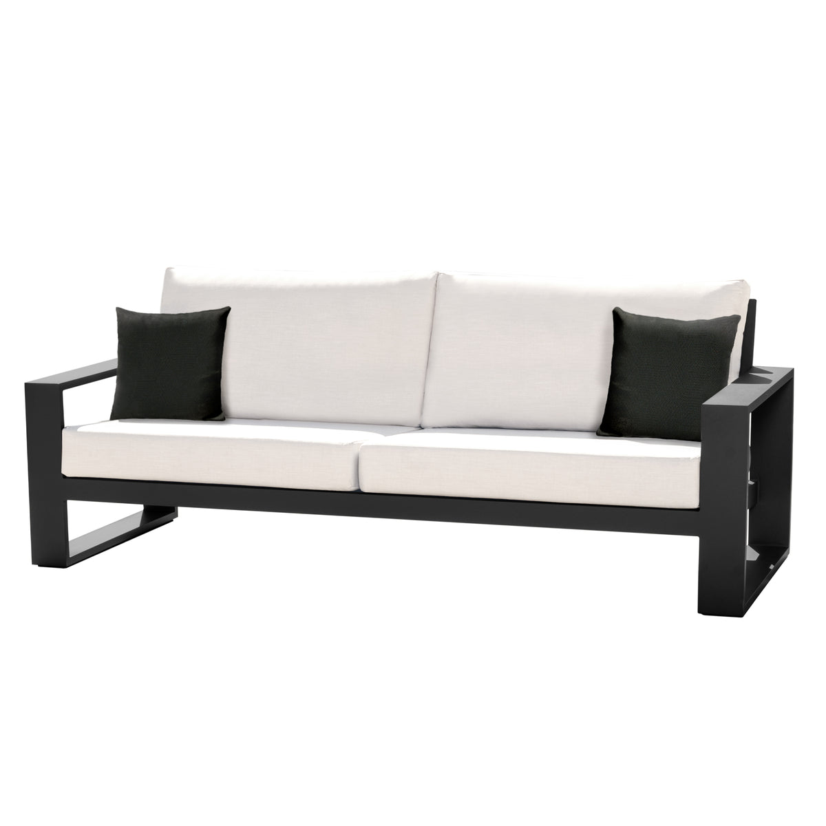Torren Outdoor Sofa, White Fabric with Black Aluminum Frame