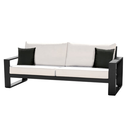 Torren Outdoor Sofa, White Fabric with Black Aluminum Frame