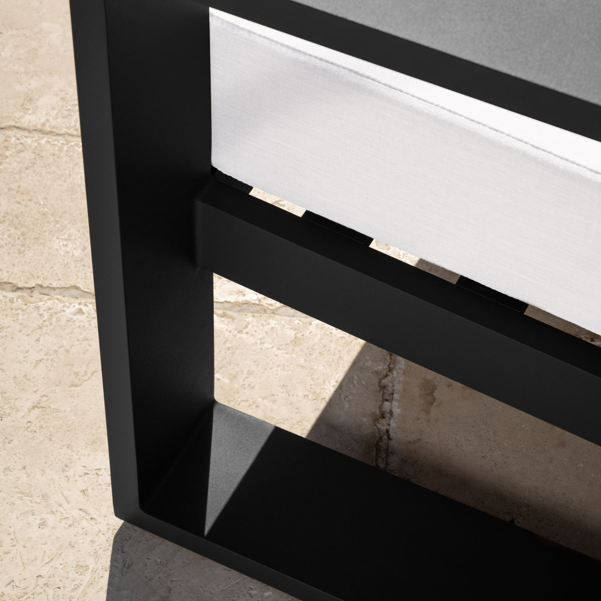 Torren Outdoor Sofa, White Fabric with Black Aluminum Frame