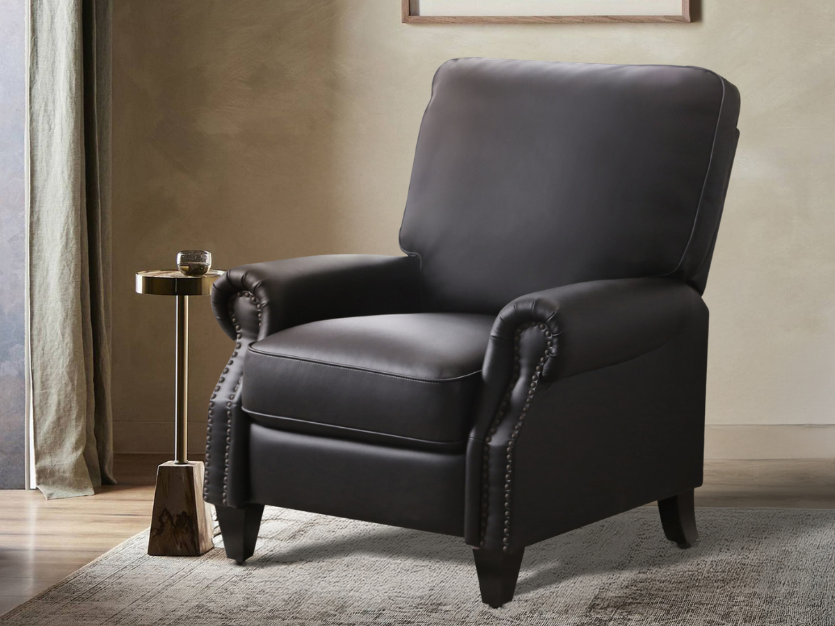 Carla Leather Pushback Recliner - Black