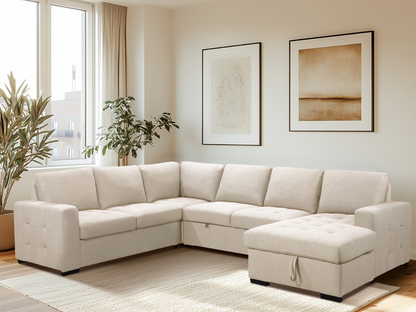 Jameson 6-pc Fabric Storage Sectional with Pullout Bed - Cream