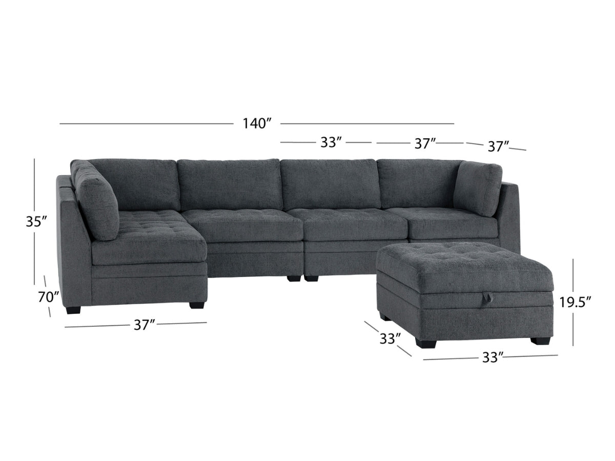 Nixon Fabric 6 Piece Modular Sectional Set - Gray